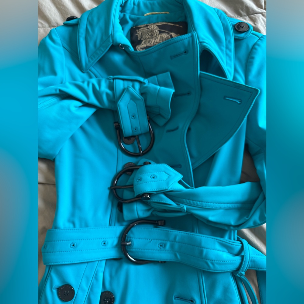 Burberry Prorsum Turquoise Trench Coat with Iconic Logo bottoms - Picture 6 of 8